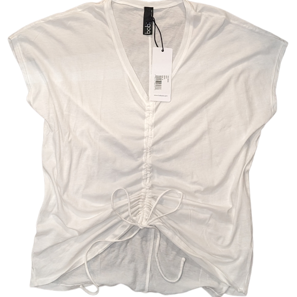 NWT Bobi Los Angeles Lightweight Jersey V-Neck Ruched Tee - Picture 8 of 9